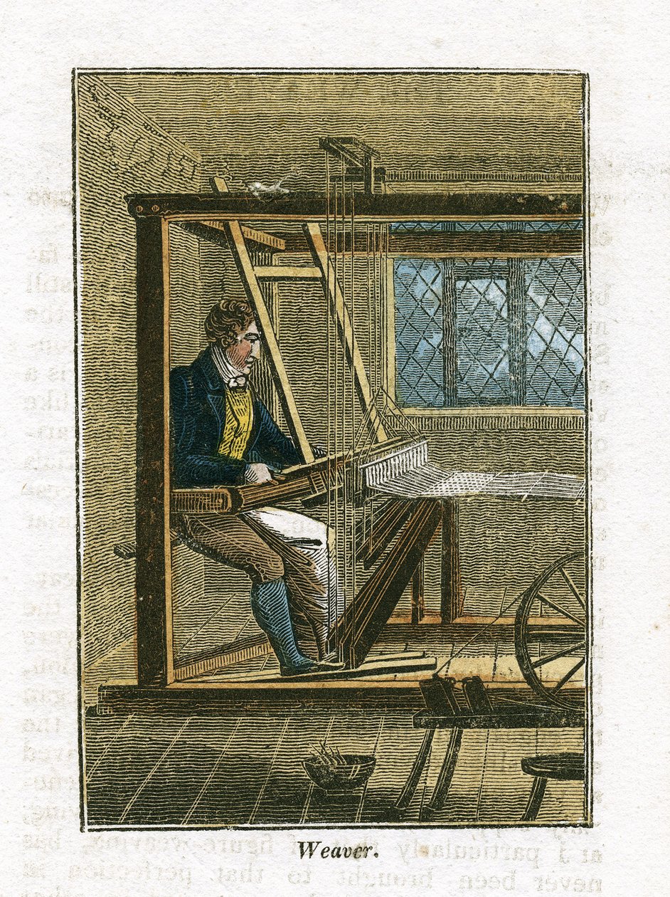 Vävare vid sin vävstol, från "The Book of English Trades" London av English School