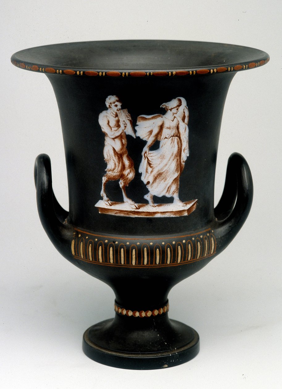 Wedgwood vas föreställande en ung flicka och en svart keramisk satyr målad "" med encaustic""". England, omkring 1775 - 1790. Medaljkontoret, BN i Paris. av English School
