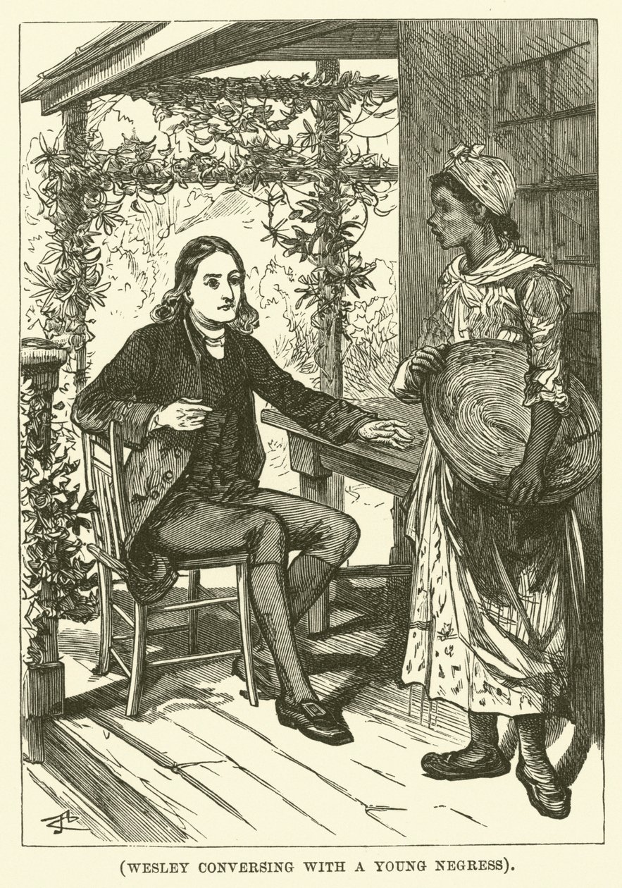 Wesley samtalar med en ung negress (gravyr) av English School