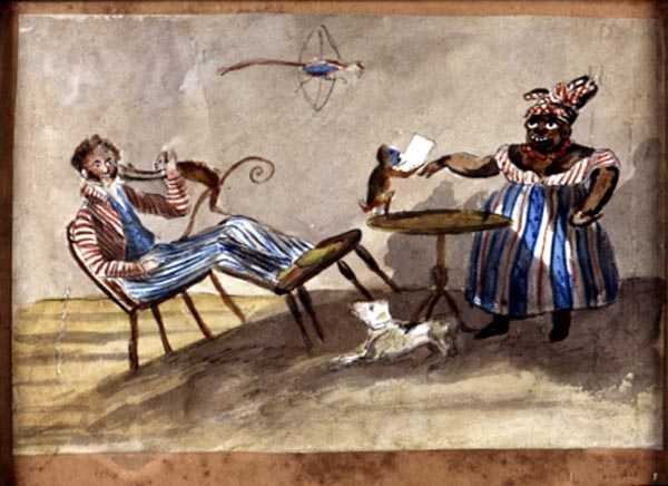 West Indian Domestic Scene, ca 1835 (akvarell och bläck på papper) av English School