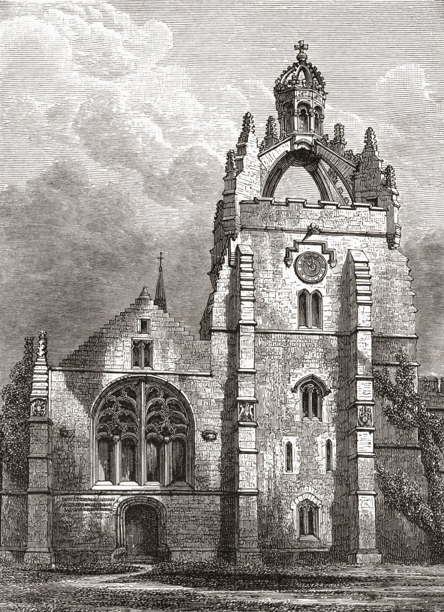 Västra fronten av Kings College, Aberdeen som det var på 1800-talet, som visar kapellens krontorn, från A Short History of the English People av J. R. Green, publicerad 1893 av English School