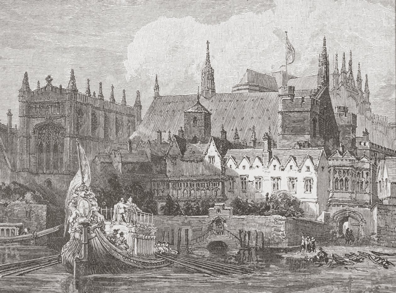 Westminster Hall sett från Themsen under Charles I:s regeringstid, ca 1625-49 av English School