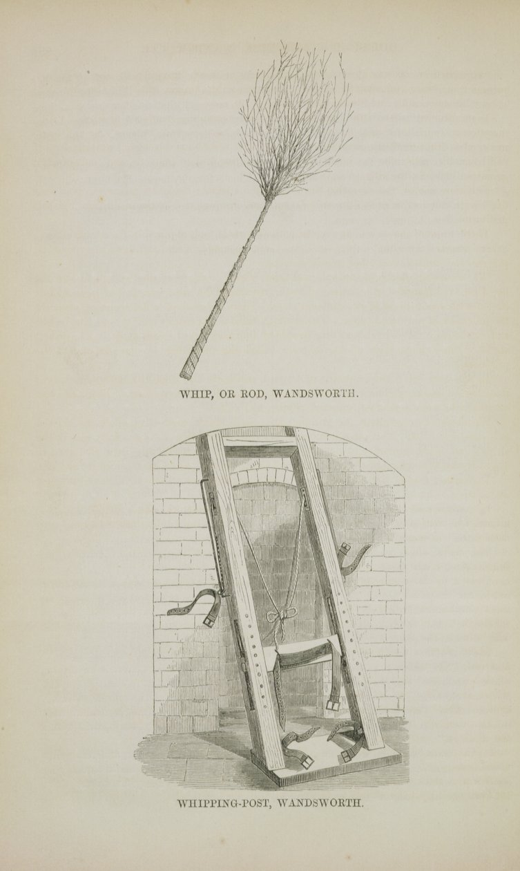 Whip or Rod and Whipping-Post at Wandsworth, från The Criminal Prisons of London and Scenes of Prison Life av Henry Mayhew (1812-87) och John Binny, 1862 av English School