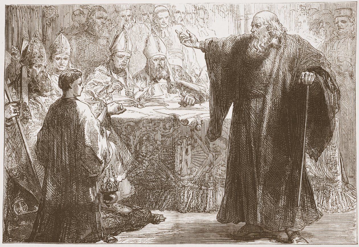 Wickliffe före sammankomsten i Oxford, illustration från The History of Protestantism av James Aitken Wylie (1808-1890), pub. 1878 av English School