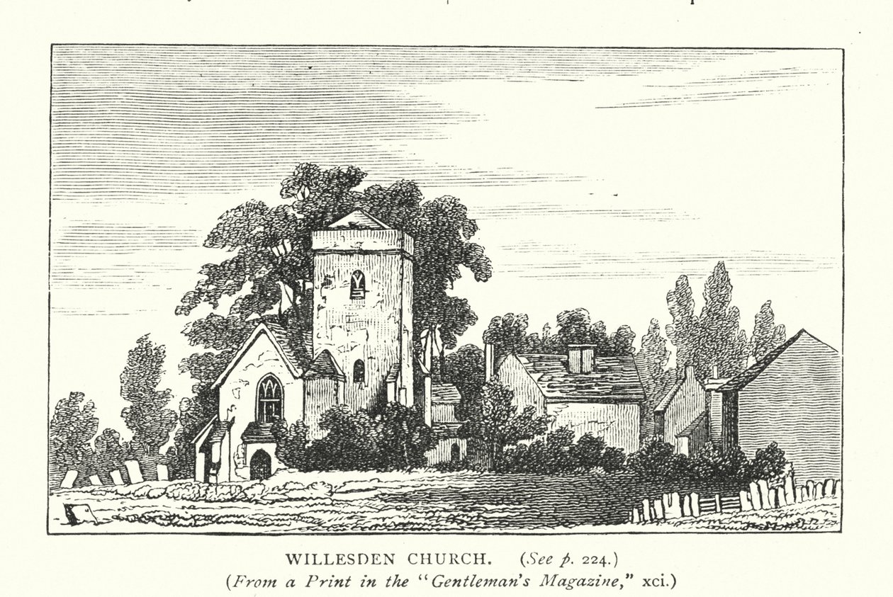 Willesdens kyrka (gravyr) av English School