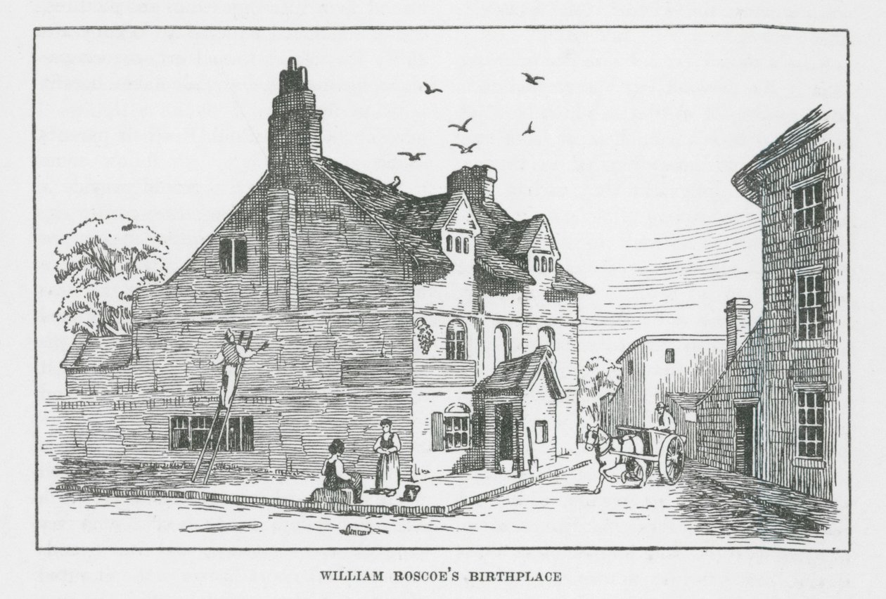 William Roscoes födelseplats (litografi) av English School