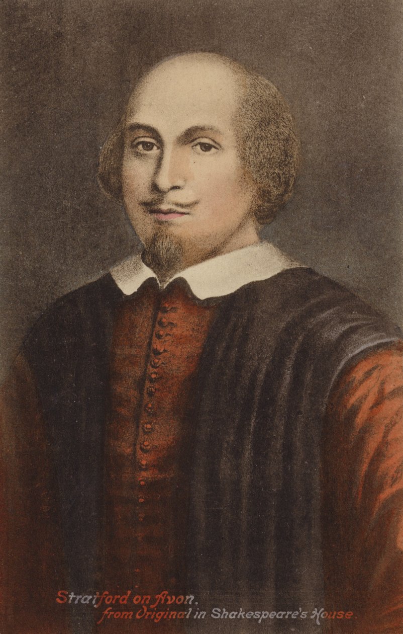 William Shakespeare (ca 1564-1616), engelsk dramatiker och poet (färglitografi) av English School