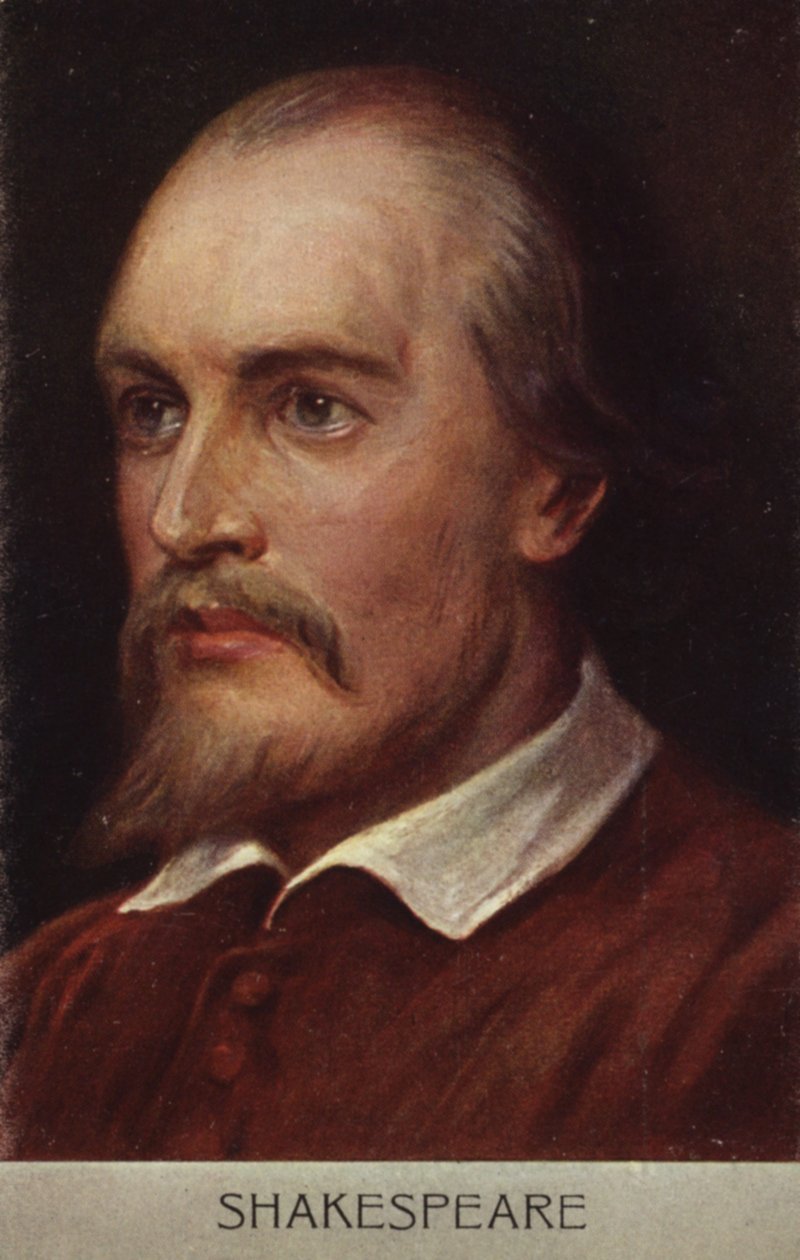 William Shakespeare (ca 1564-1616), engelsk dramatiker och poet (färglitografi) av English School