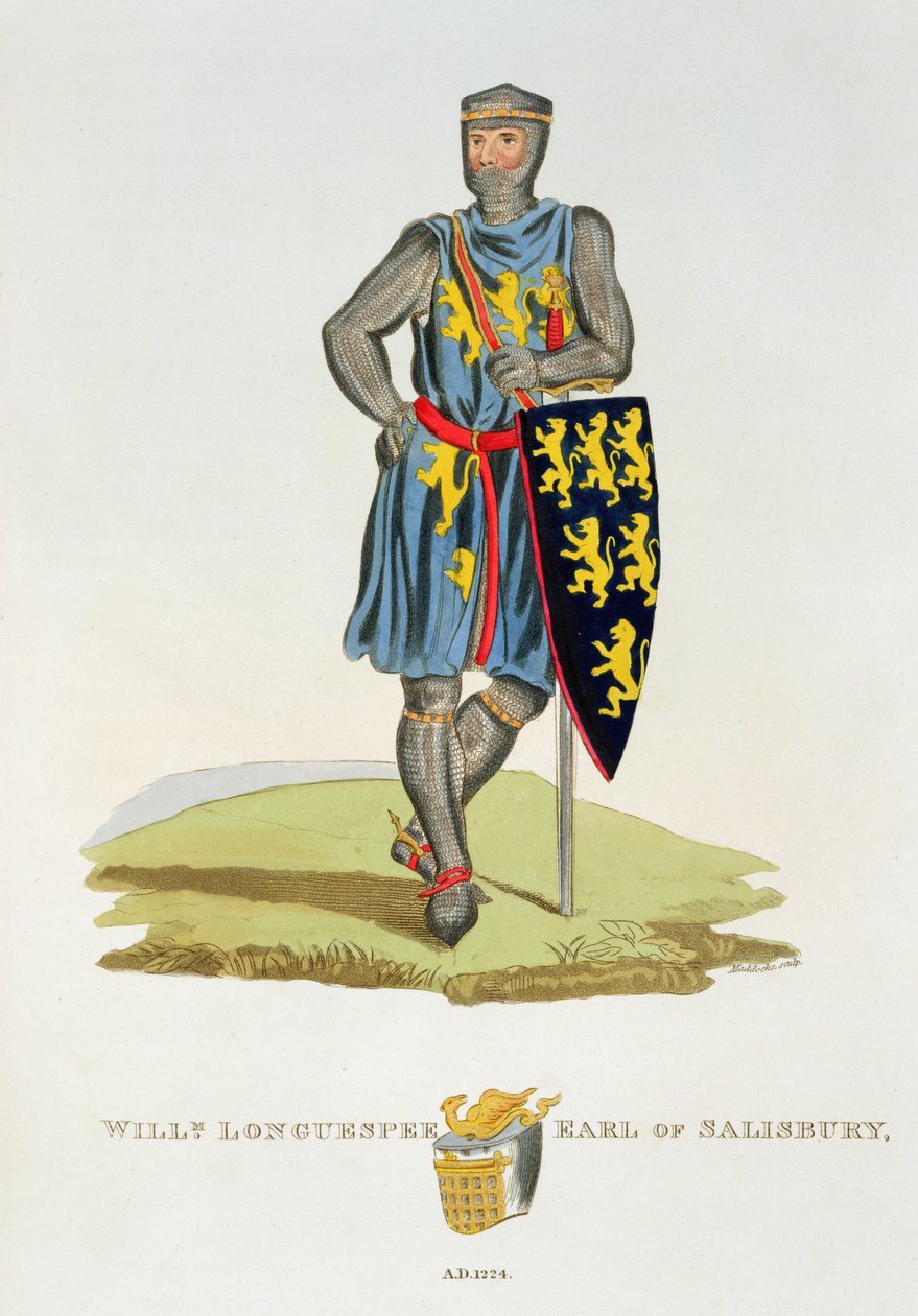William de Longuespee, 3:e earl av Salisbury (d.1226) 1224, graverad av W. Maddocks, från Ancient Armor av Samuel Rush Meyrick, 1824 av English School