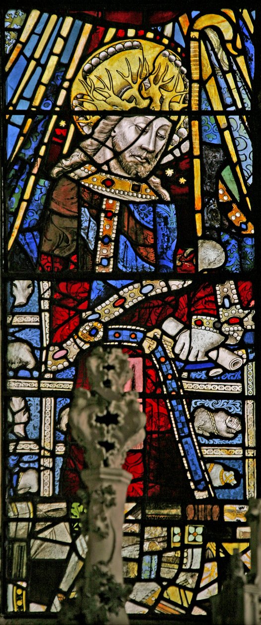 Window Ew föreställande Kristus (sammansatt figur) - med juveler av infällt färgat glas av English School