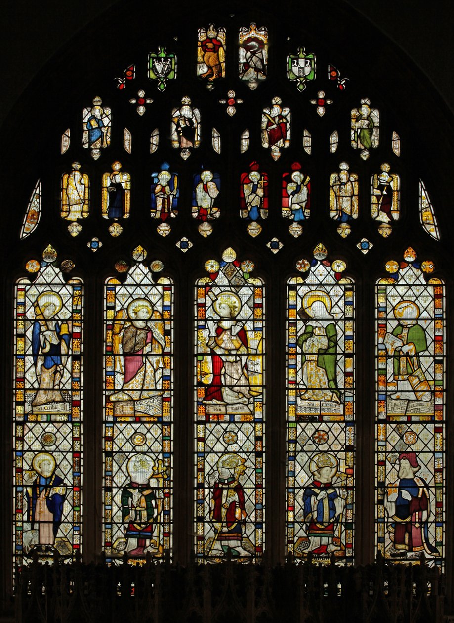 Window Ew föreställande Somerset-glas från ca 1450 i östfönstret med tio fina helgonfigurer av English School