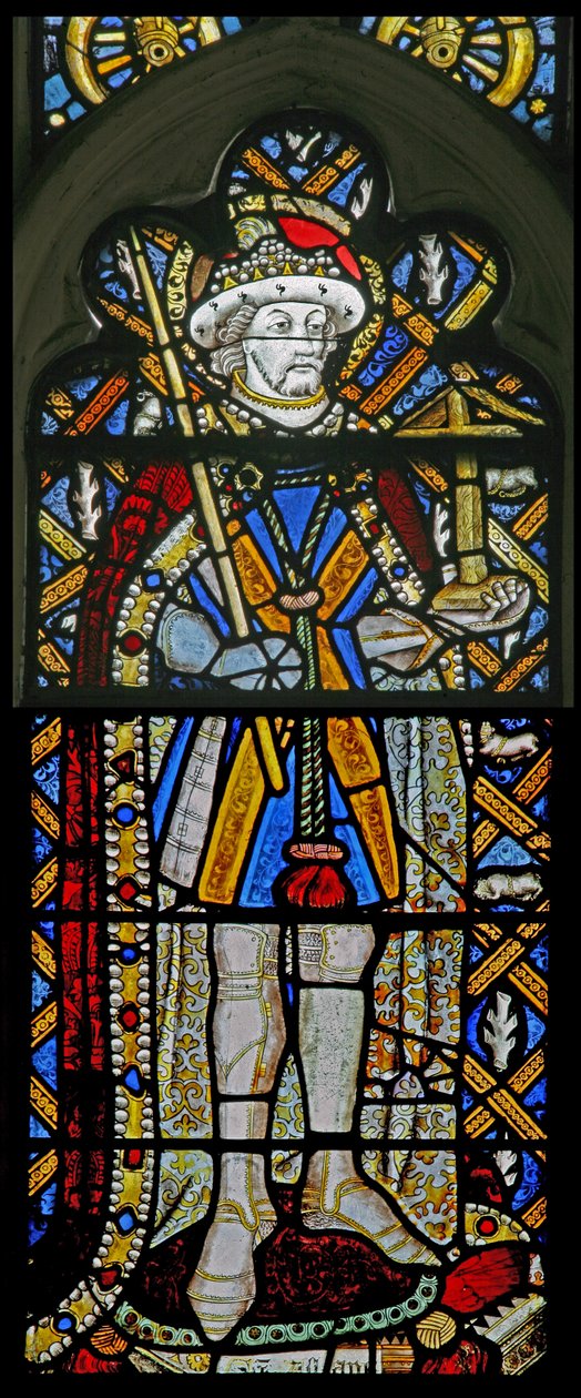 Window Ew föreställande St Alban - med juveler av infällt glas av English School