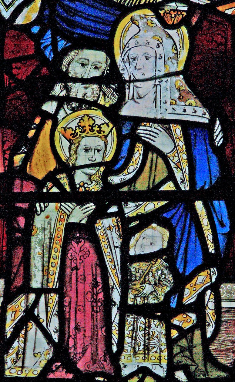 Window Ew föreställande St Anne, Joachim, Jungfru Maria och Kristusbarnet av English School