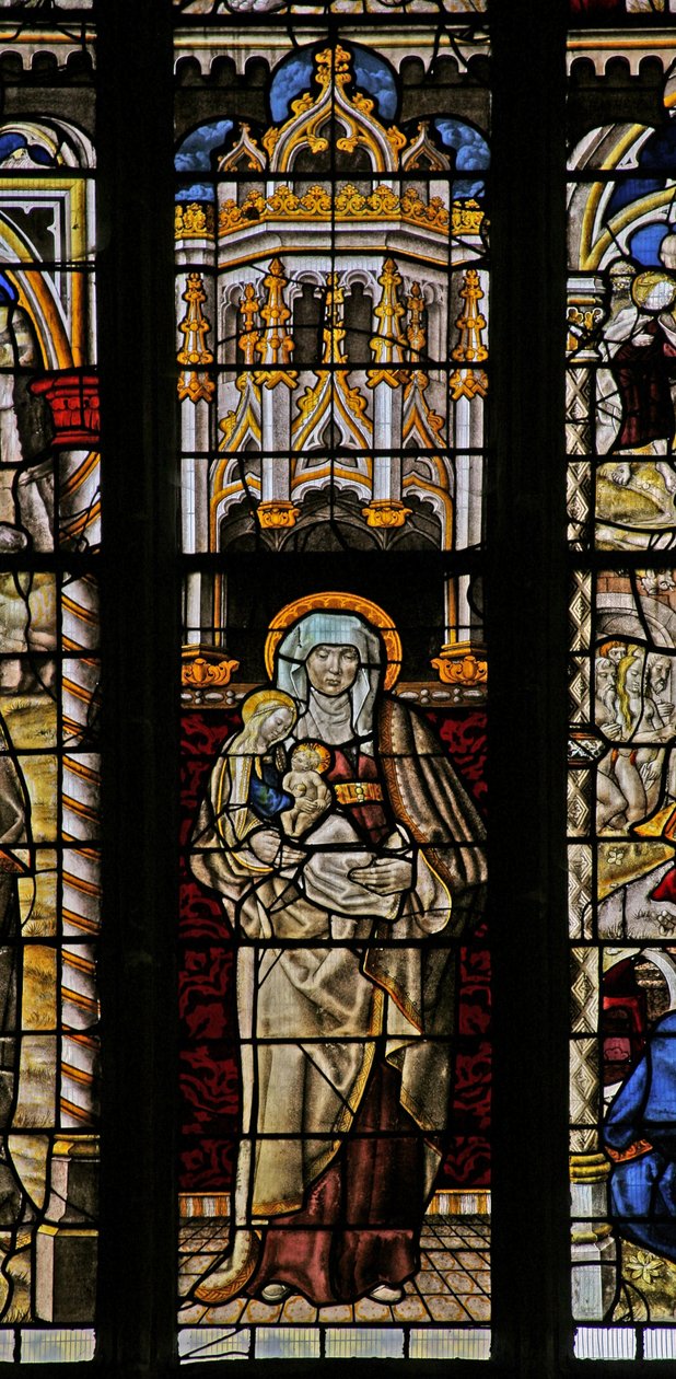 Window Ew föreställande St Anne, Jungfru Maria och Kristusbarnet av English School