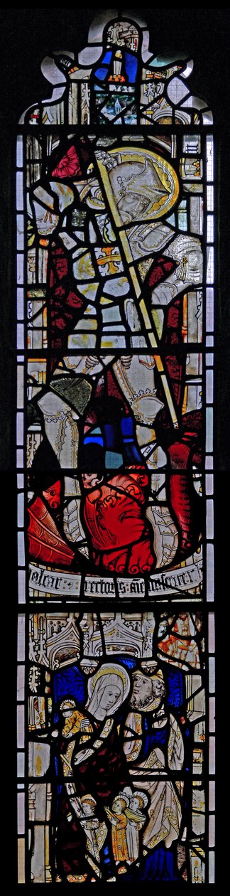 Window Ew föreställande St George; St Mary Cleopas, Alfeus och deras barn av English School