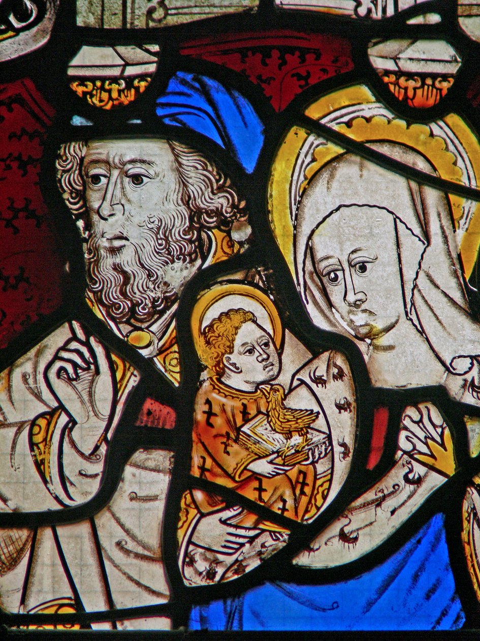 Window Ew föreställande St Mary Salome, Zebedeus med spädbarnet St John av English School
