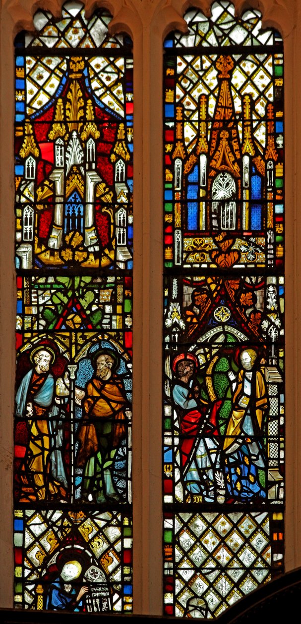 Window Ew föreställande St Peter och St Paul; tillkännagivandet av English School