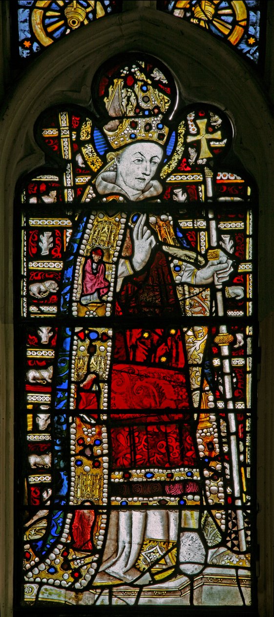 Window Ew föreställande St Thomas Becket med juveler av infällt glas av English School