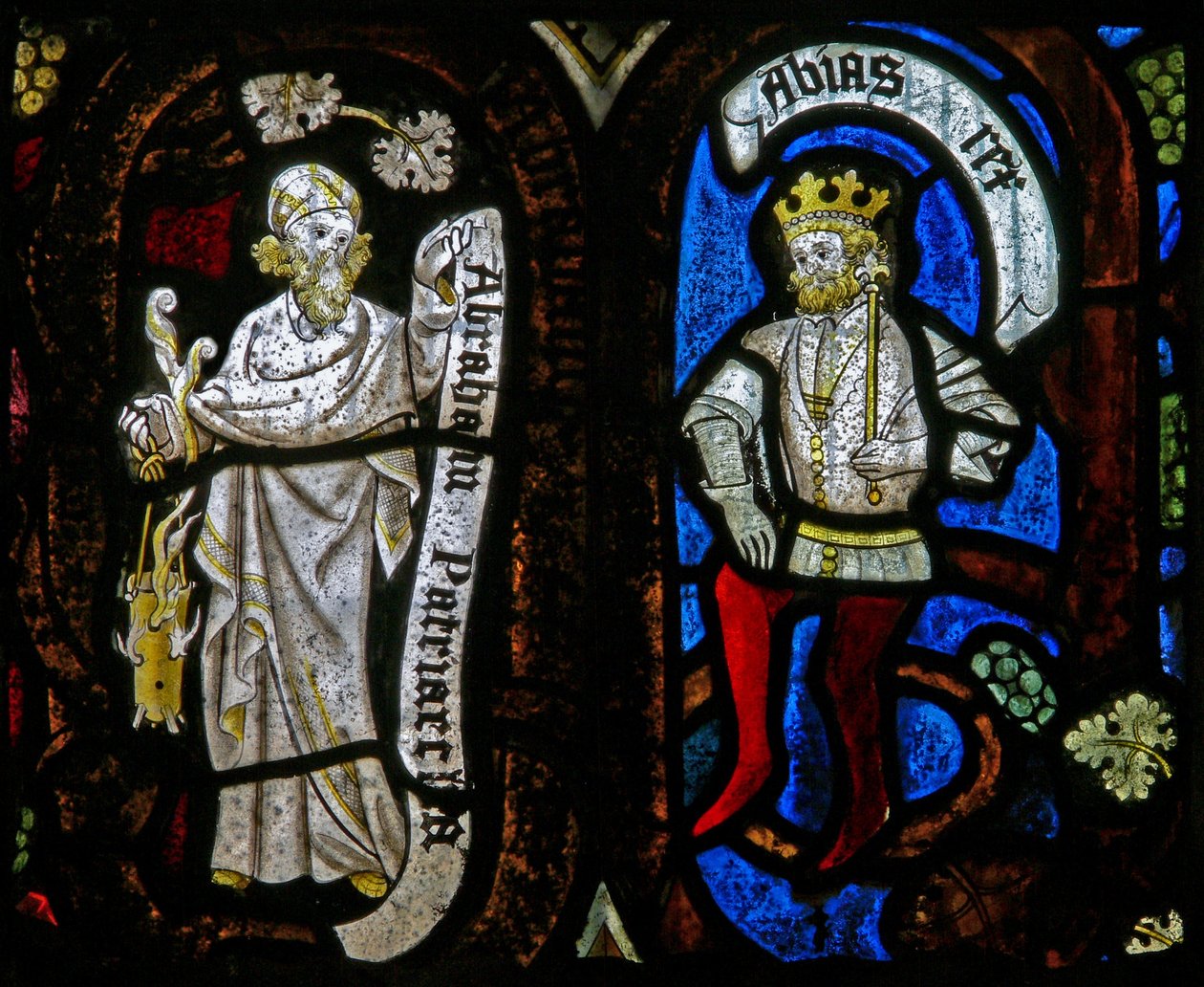 Fönster Ew som visar Jesaiträdets figurer: Abraham och Abias av English School