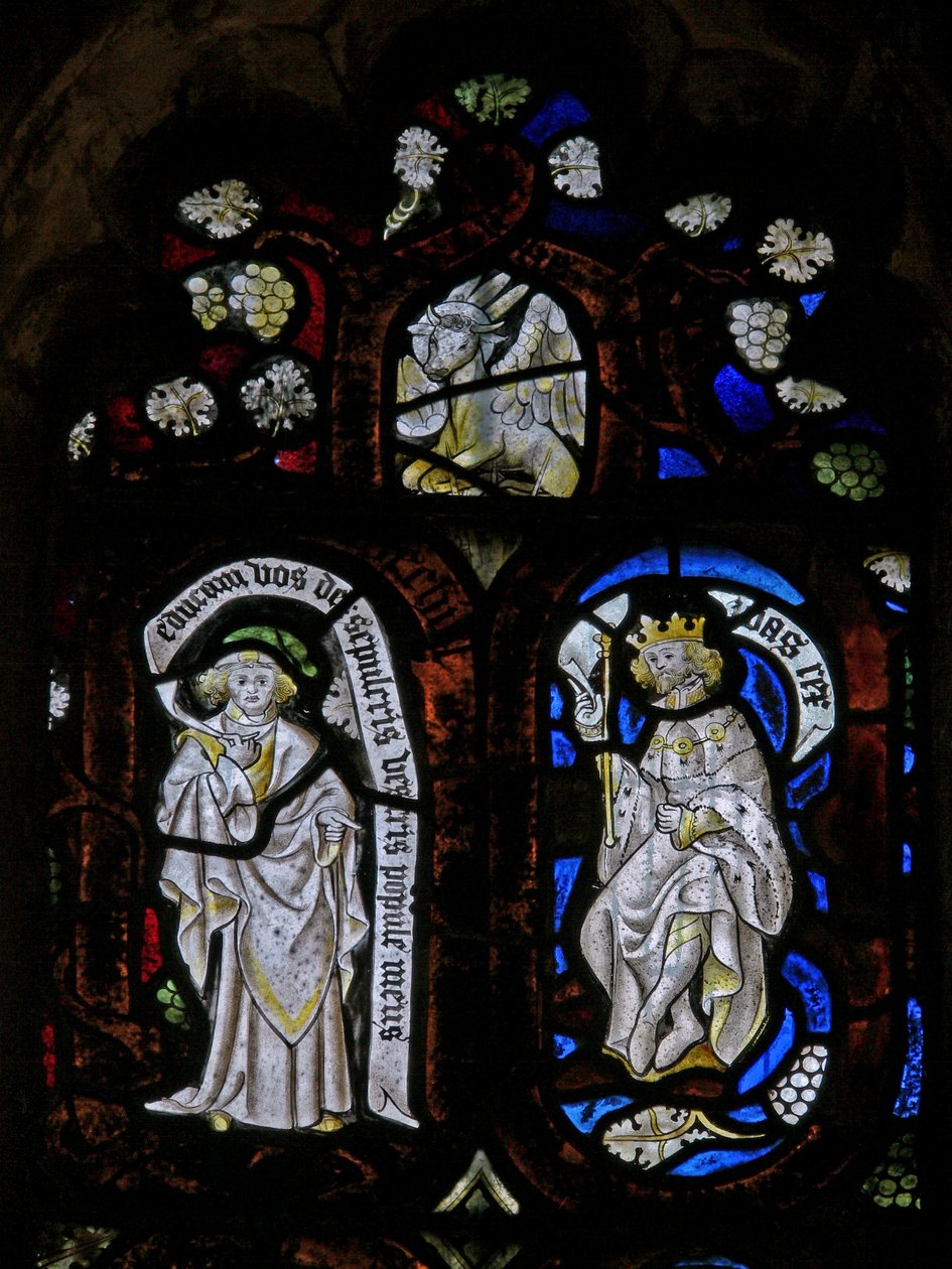 Window Ew föreställande Tree of Jesse-figurer med St Lukes-tjuren av English School