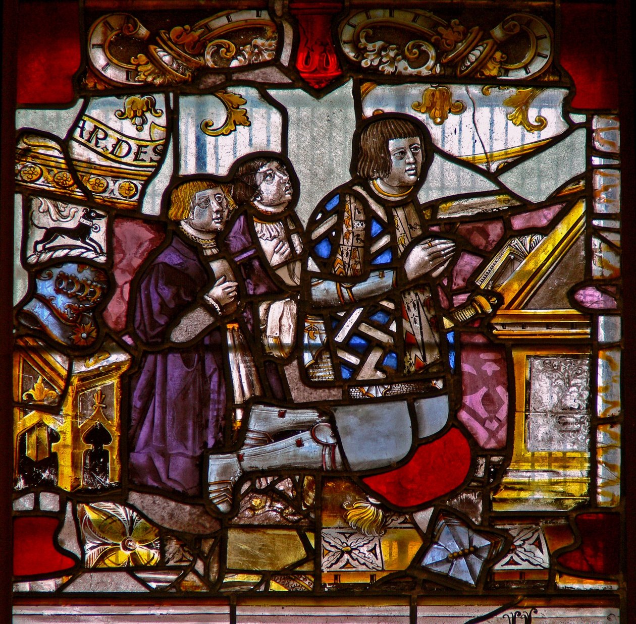 Window Ew som visar en donator - Sir Thomas Caves 3 söner av English School