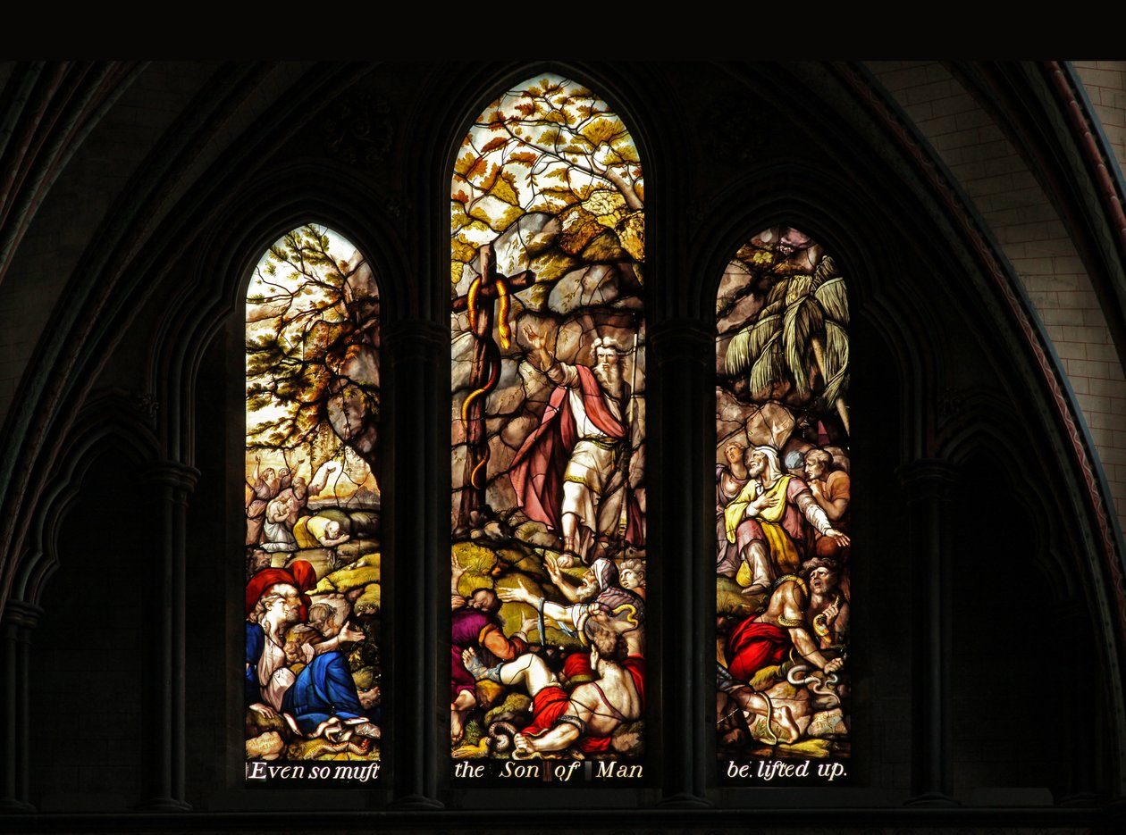 Window High Ew föreställande Moses och den fräcka ormen av English School
