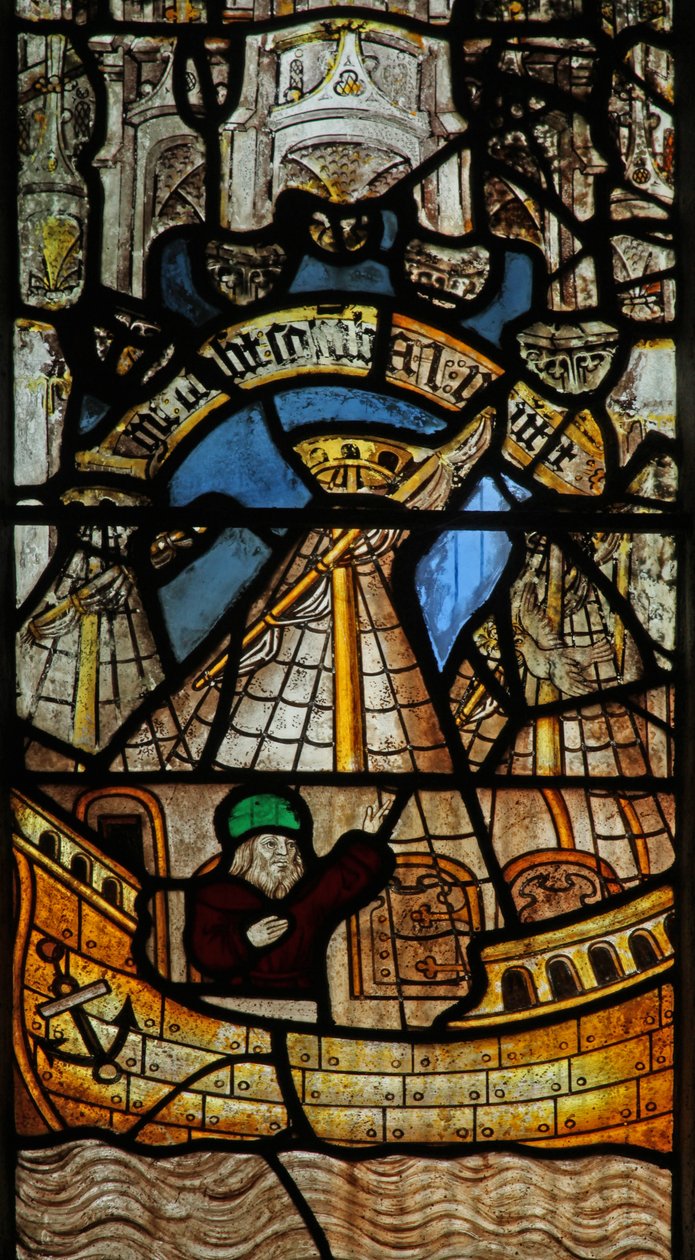 Fönster s2 som visar historien om Noahs ark: duvan kommer tillbaka av English School