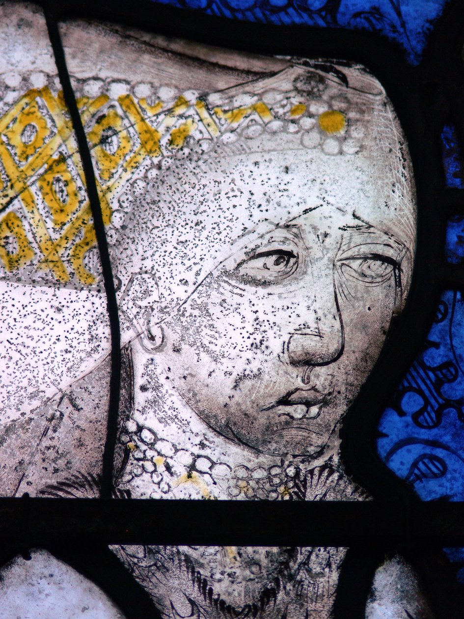 Fönster w5 föreställande Margaret Fray, fru till Sir John Leynham - detalj av English School