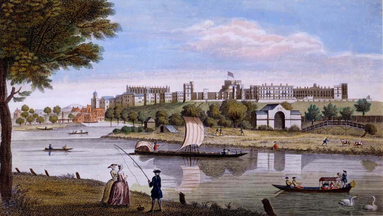 Windsor Castle från andra sidan Themsen, ca 1760-talet (handfärgad gravyr) av English School