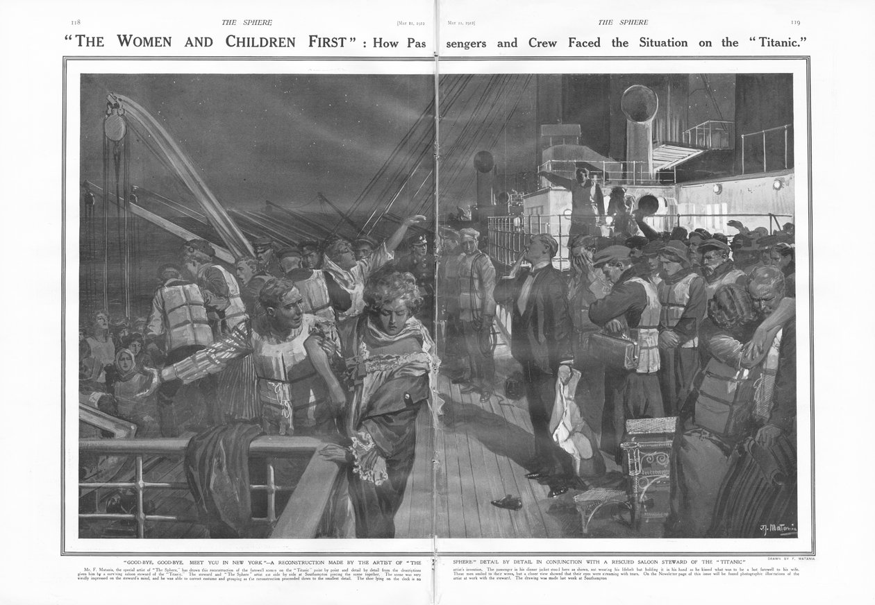 Woman and Children First: Hur passagerarna och besättningen mötte situationen på Titanic, från The Sphere, 11 maj 1912 av English School