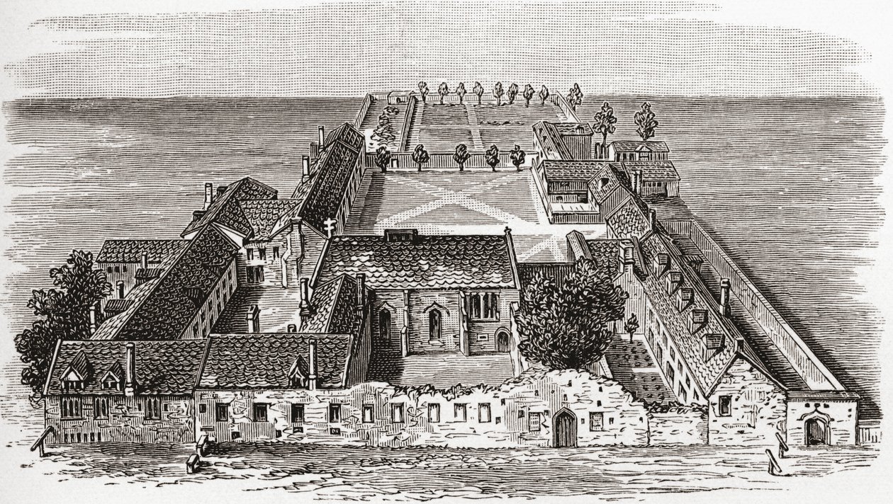 Worcester College, tidigare Gloucester Hall, Oxford omkring 1673, från "A Short History of the English People" av J. R. Green, publicerad 1893. av English School