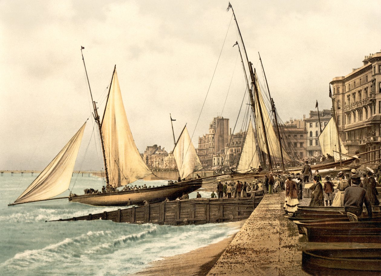 Yachter startar, Hastings (handfärgat foto) av English School