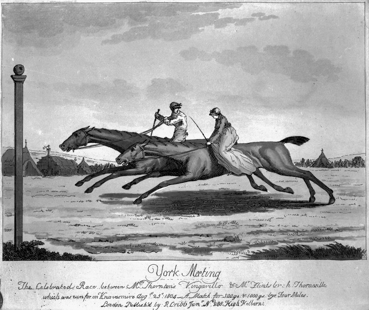 York Meeting, The Celebrated Race between Mr. Thorntons "Vingarillo" och Mr. Flints "Thornville", 25 augusti 1804 (etsning) av English School