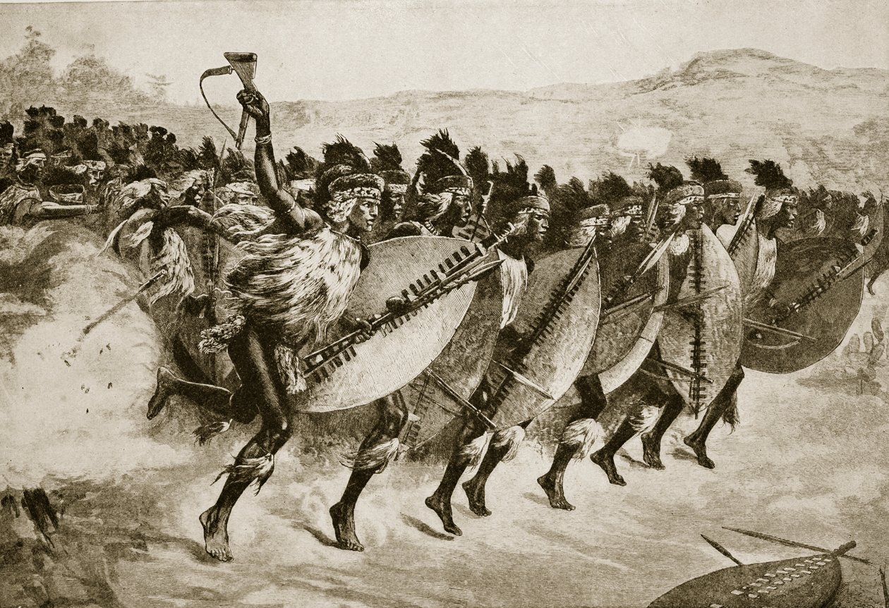 Zulus avancerar till attack vid Kambula Hill, 29 mars 1879 av English School
