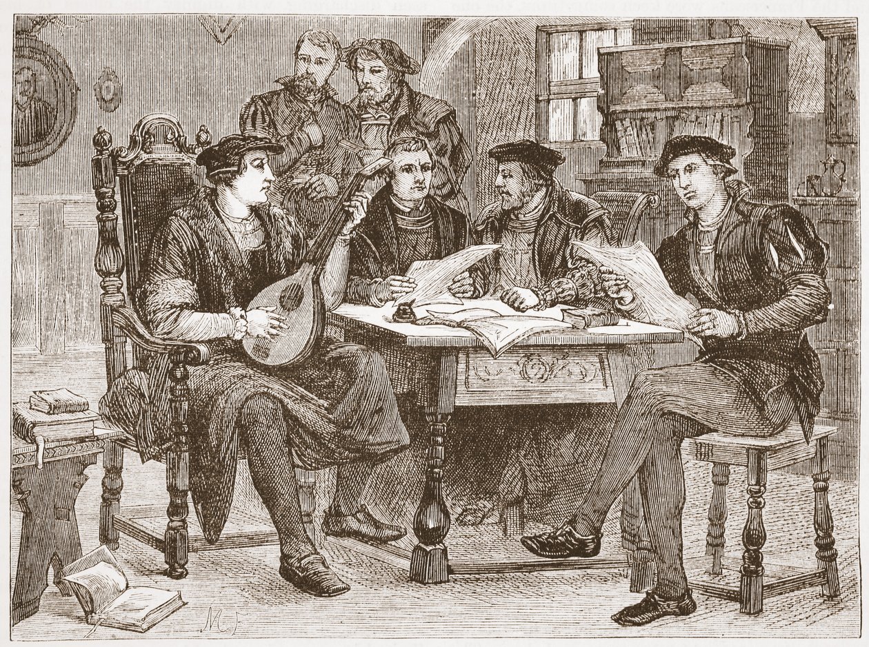Zwingle bland hans vänner, illustration från The History of Protestantism av James Aitken Wylie (1808-1890), pub. 1878 av English School