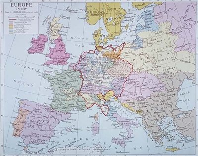 Europa 1519, från en modern atlas, pub. av George Philip & Son, Ltd av English School English School