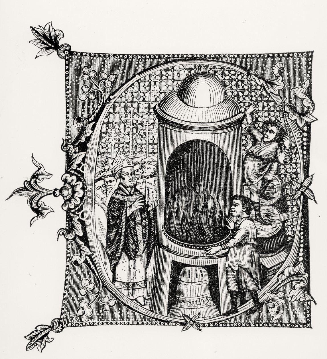 Historikert initial C från Divinorum Officiorum av William Durand, illustration från vetenskap och litteratur under medeltiden och renässansen, skriven och graverad av Paul Lacroix, 1878 ( av English School English School