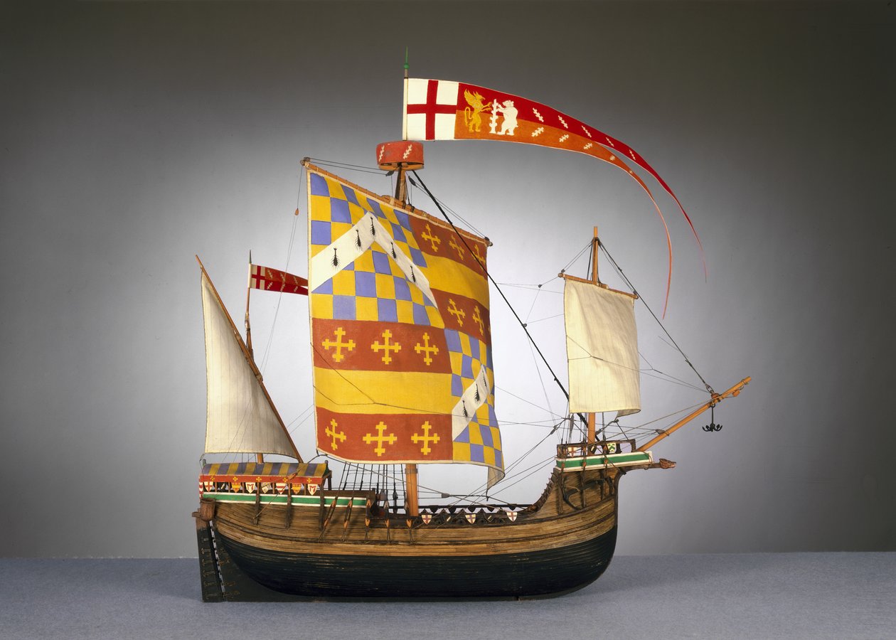 Modell av ett stort engelskt skepp, eller kugg från c.1485 av English School English School