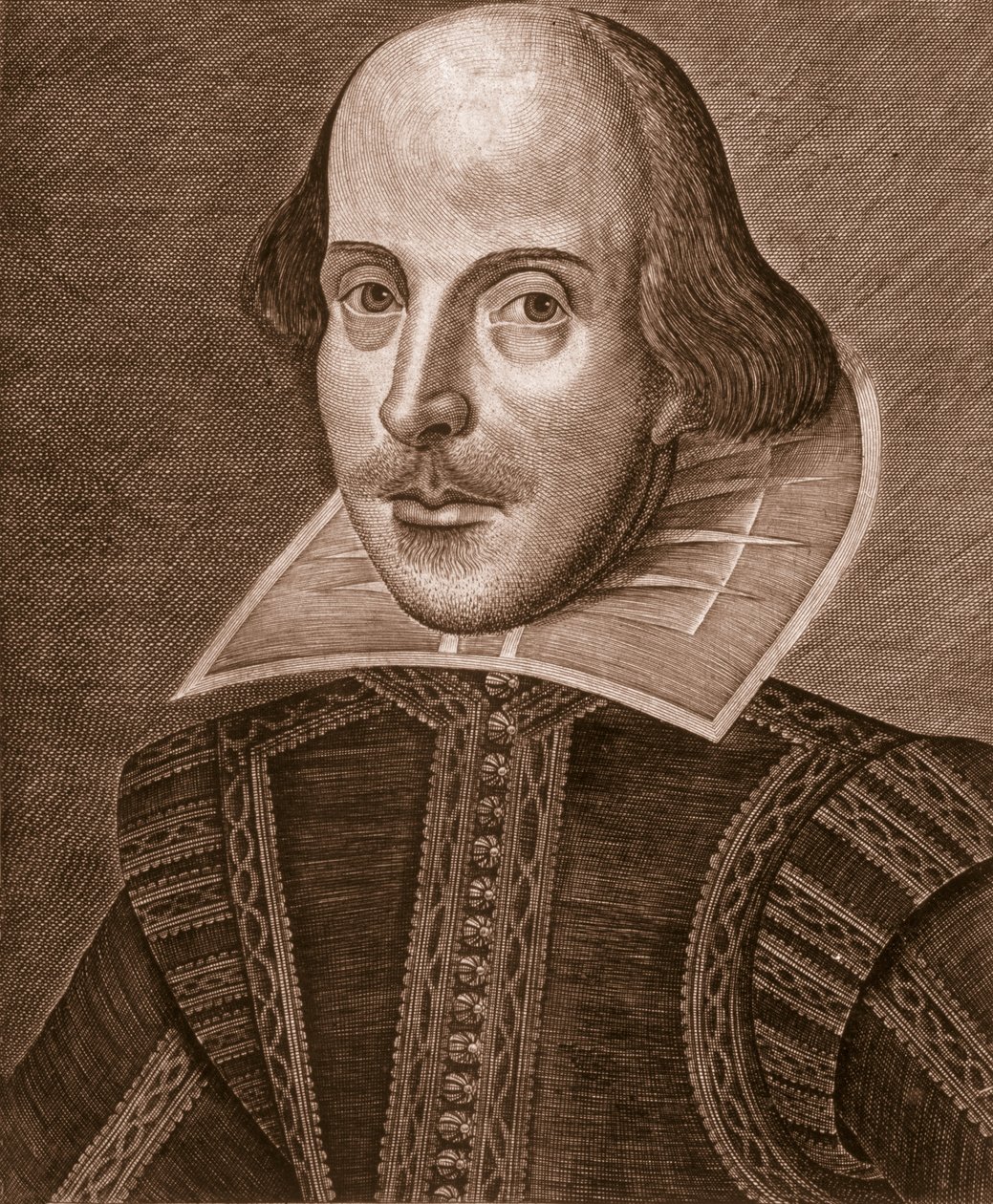 Porträtt av William Shakespeare, graverad av Martin Droeshout (c.1560-c.1642), 1623 av English School English School