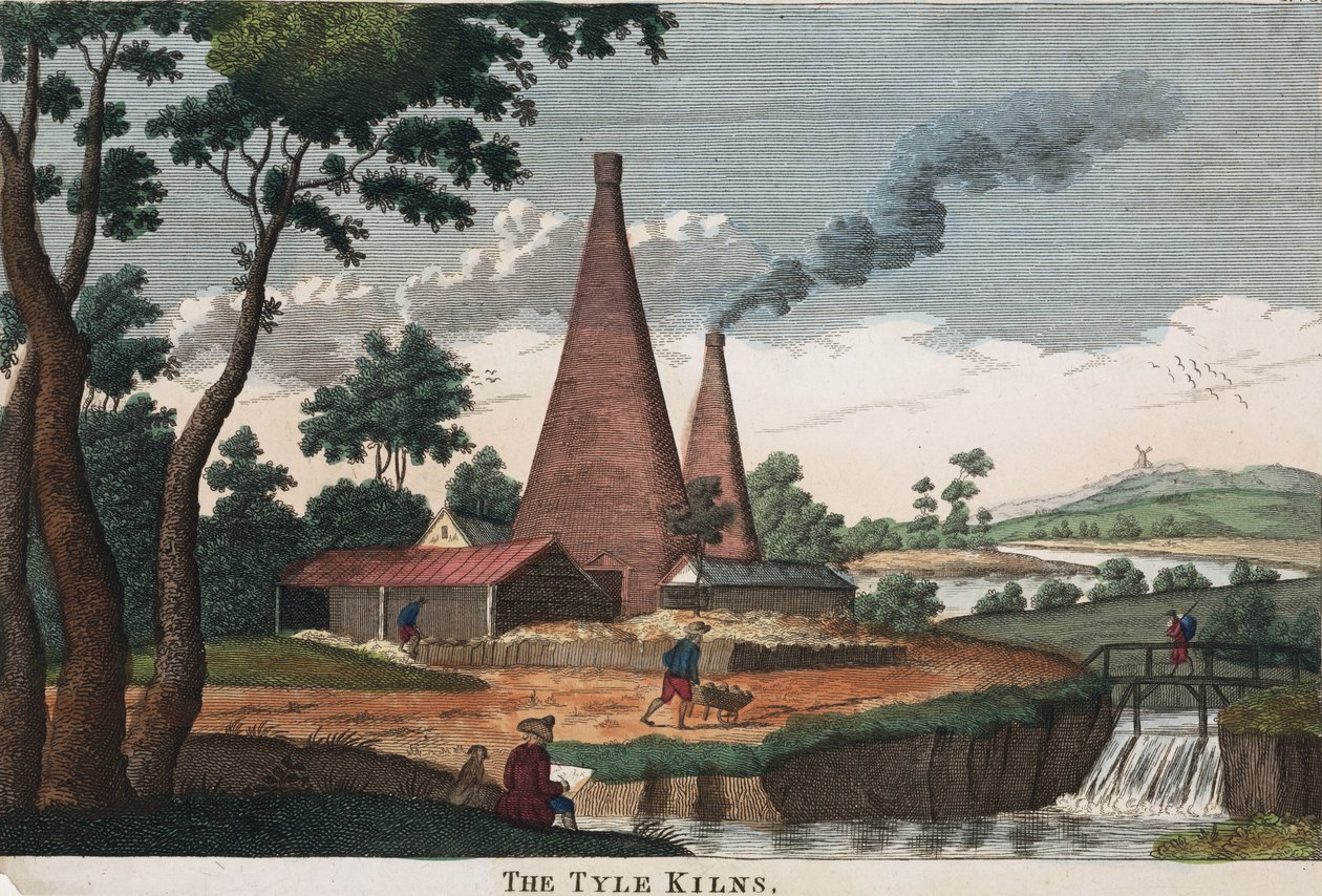 Tyle Kilns, 1780-1830 (handfärgad etsning) av English School English School