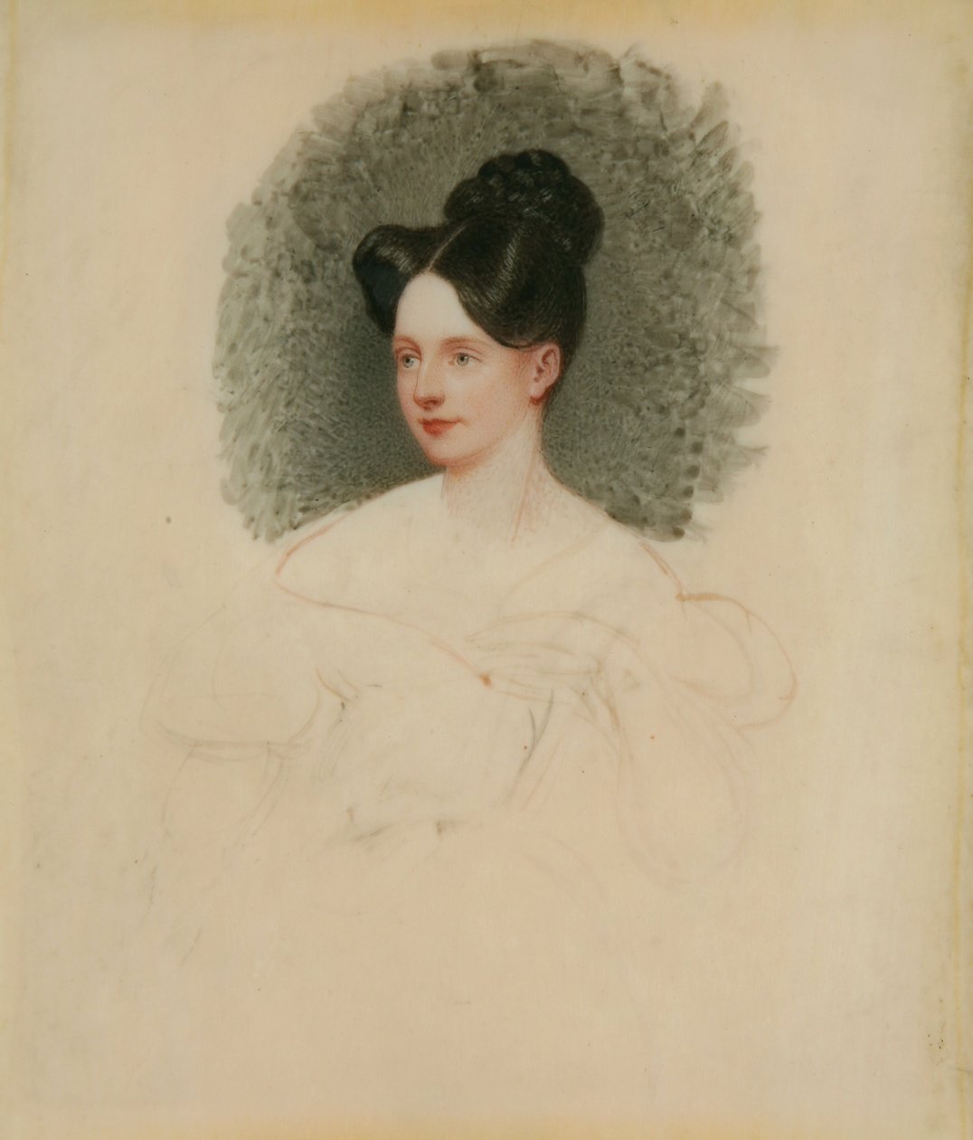 Oavslutat porträtt av Marianne Cregoe Colmare (senare Mrs Baurton Bennett) c.1833-34 (miniatyr på elfenben monterad på kort) av English School English School