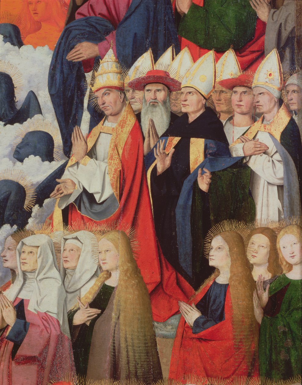 Prelater och helgon, detalj av Jungfruns kröning, 1453-54 olja på panel av Enguerrand Quarton