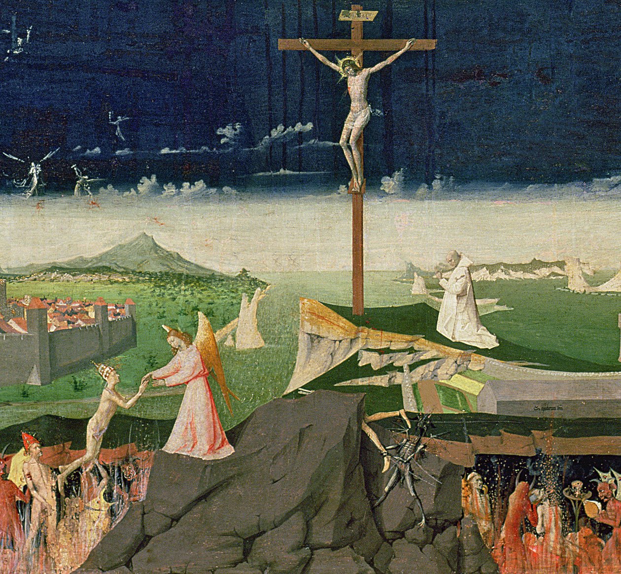 Jungfruns kröning, färdigställd 1454 (detalj av 57626) av Enguerrand Quarton