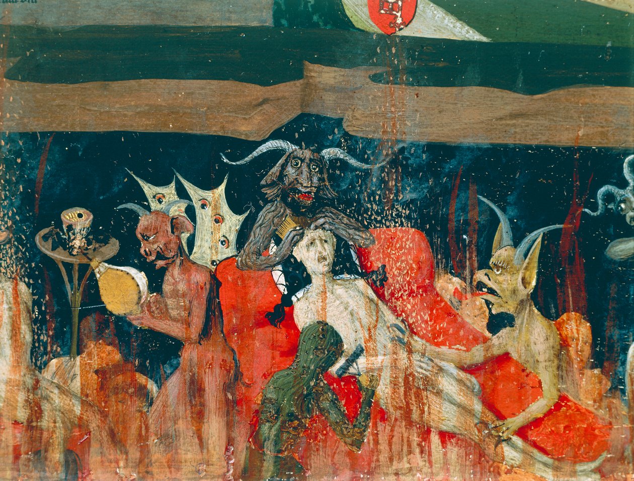 Demoner och fördömda i helvetet, detalj från Coronation of Virgin Altarpiece av Enguerrand Quarton