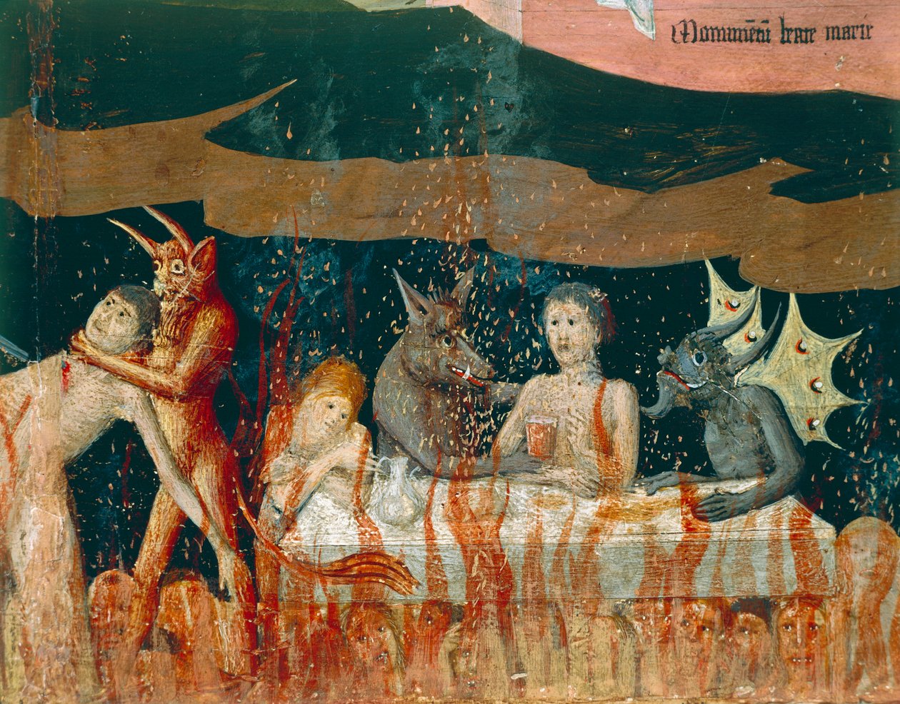 Demoner och fördömda i helvetet, detalj från Coronation of Virgin Altarpiece av Enguerrand Quarton
