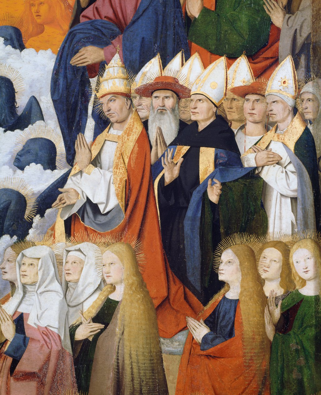 Heliga och biskopar, detalj från Jungfrukröning av Enguerrand Quarton