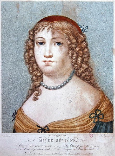 Porträtt av Madame de Sevigne, tidigt 1800-tal (färgstick) av Ennemond Alexandre (after) Petitot
