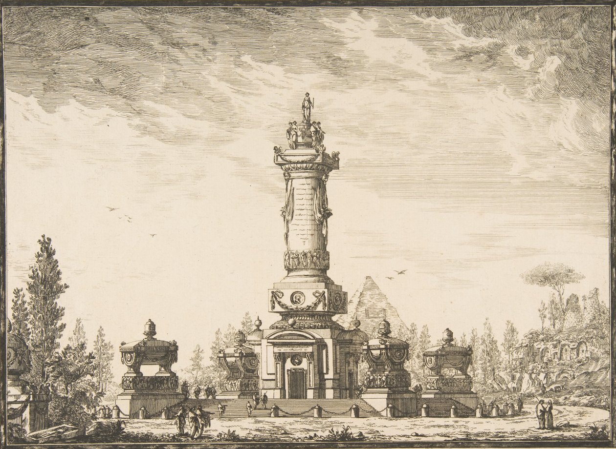 Förhöjning i perspektiv av en begravningspelare avsedd för begravningen..., 1746-50. av Ennemond Alexandre Petitot