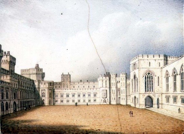 Worcester-plakett föreställande fyrkanten, Windsor Castle, en i ett par, ca 1830-40 (porslin) (för par se 72833) av Enoch Doe