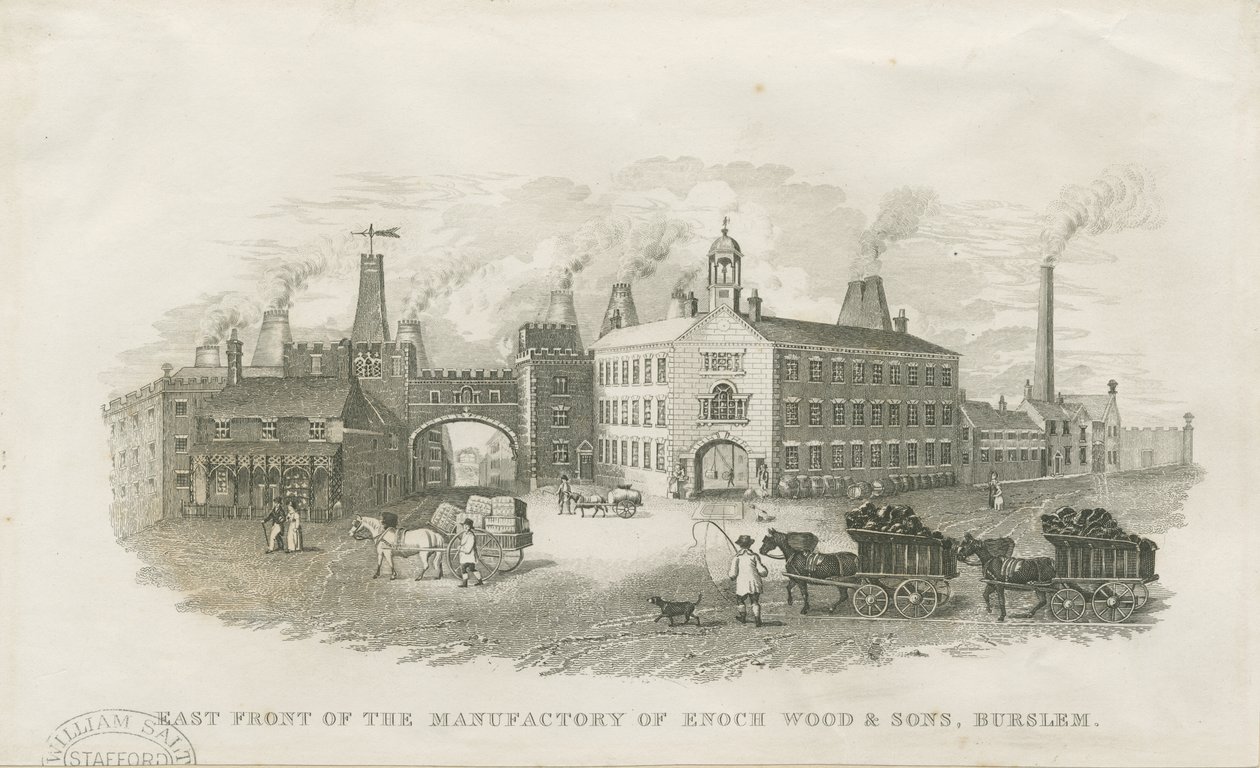 Burslem - Enoch Wood & Sons fabrik": stålgravyr, nd [?1800-talet] av Enoch Wood